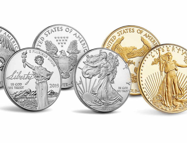 Gold and silver bullion investment coins and bars